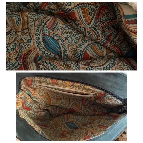 Veggio Fringed Cowgirl Distressed cross body black leather flap bag paisley