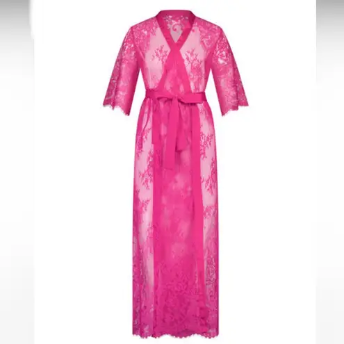 Hunkemoller Pink Peacock Lace Long Kimono Robe, NWT Size L