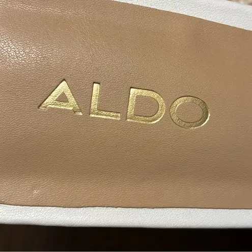 ALDO  Fiona white mesh slingback heels with gold accents Size 9.5M