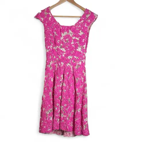Yoana Baraschi Anthropologie Jardim Dress Pink Floral Lace Party Cocktail Size 6