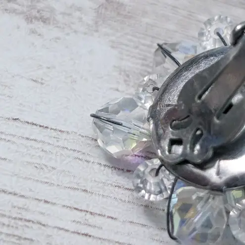 Vintage Clip On Earrings 1 & 1/8" Clear & Iridescent Beads Cluster