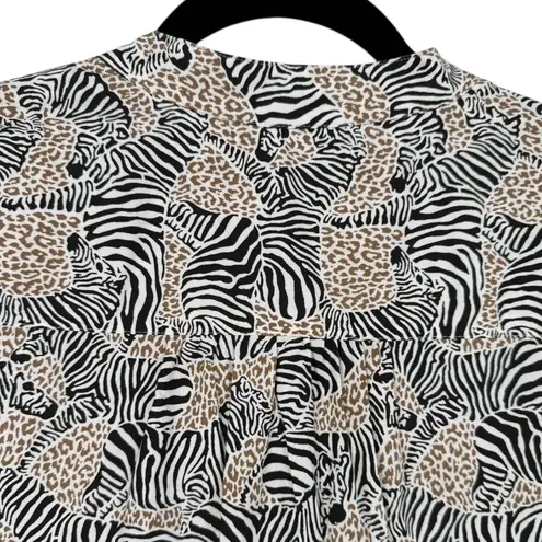 J.Crew Animal Print Novelty Zebra Leopard Long Sleeve Tiered Mini Dress Size XS Black