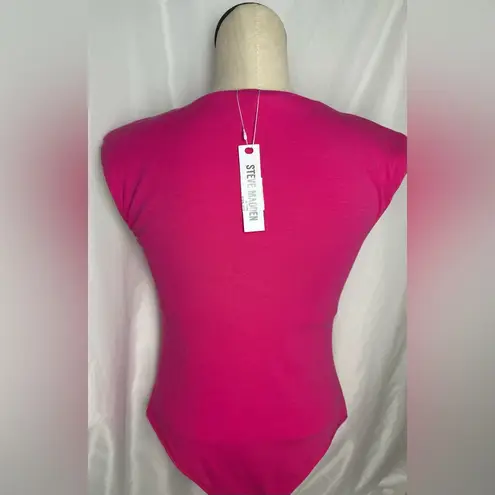 Steve Madden  Women's Pink Sleeveless bodysuit with shoulder pads vneck NWT MED