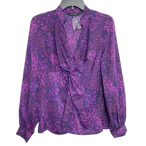 Chadwick's Blouse Artsy Violet Purple Geometric Satin Stretch Women's 10 Medium