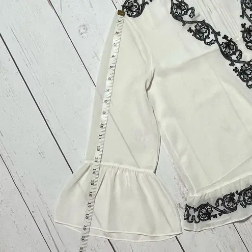 ZARA Sheer Blouse with Black Lace Embroidered White Tunic Size M thumbnail 10