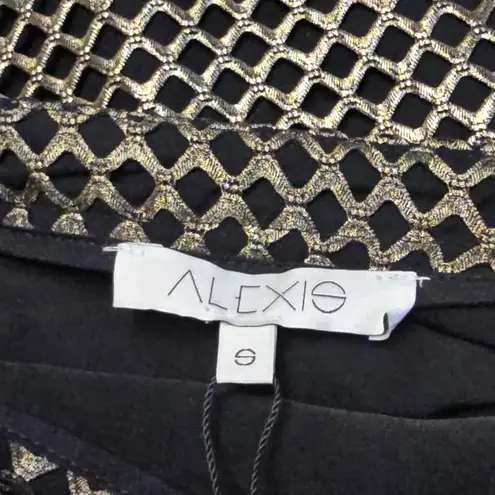 Alexis Larissa Lace Pencil Skirt Gold Metallic Mesh Black Lined Size Small NWT
