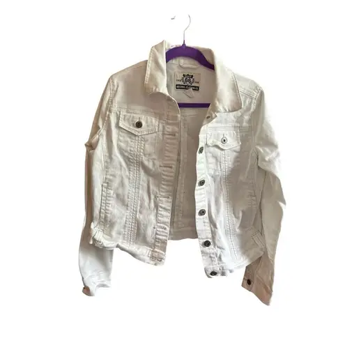 Route 66 Women's White Denim Jacket Size L Button Front Casual Short Length
