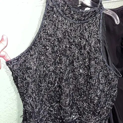 Vintage Elegant Black and Silver Women's Top formal sleeveless evening wear Size L