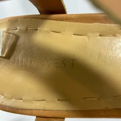 Nine West Camel Leather Kitten Heel Newbryonie Slingback Sandals Size 8.5M Tan