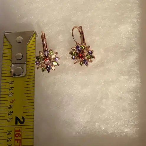 Rose Gold Color Brilliant Flower Marquise Round Multicolor Earrings