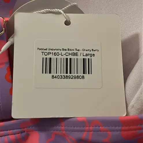 Kulani Kinis Pink Purple Bikini Top Cherry Berry Padded Underwire Large NWT