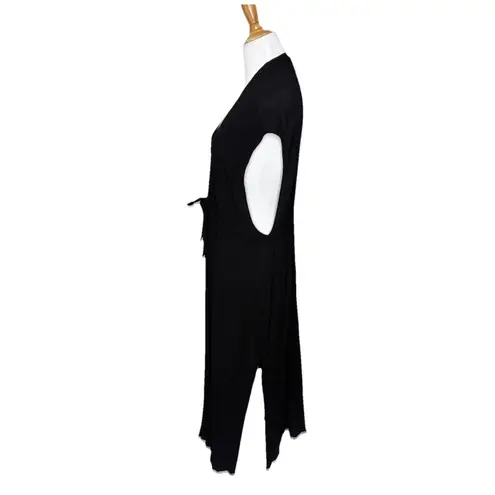 Kona Sol Tie-Front Midi Cover Up Duster S/M Black Beach Coastal Vacation Womens