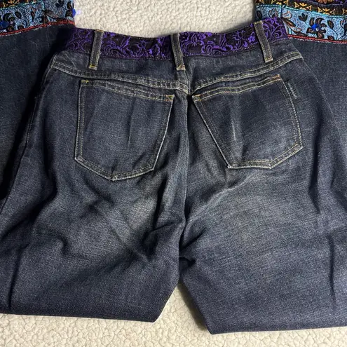 Embroidered Straight Leg Jeans with Colorful Cuffs Blue Size 28