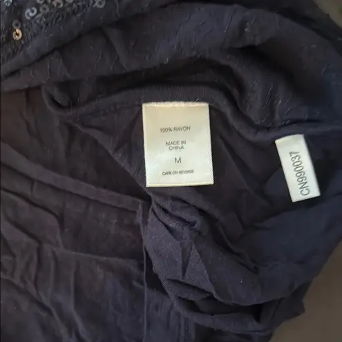 NEW YORK & COMPANY Fitted Navy Blue Sequin Sleeveless Tank Top Size Medium