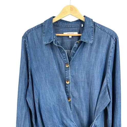 Foxcroft NYC Tencel Denim Shirt Dress Tie Waist Button Front Long Sleeve Size 18