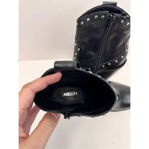 Arezzo Boots Size 10B Black Leather Block Heel Studded Booties Side Zip NEW Black