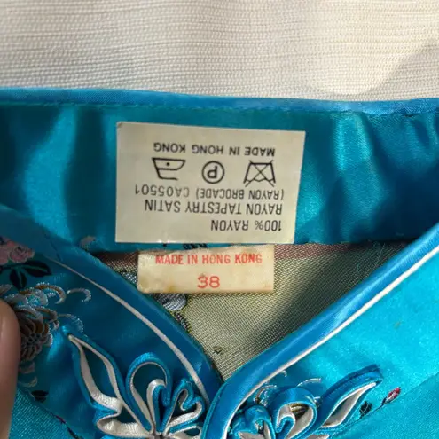 Vintage 80's Embroidered Teal Floral Top Feminine Chic Romantic, 38, W/Flaws Blue