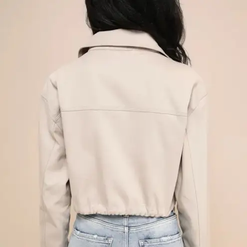 Lulus  Truly Impressive Taupe Twill Cropped Utility Jacket Denim Jean Fall