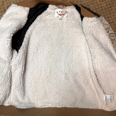 BNCI Boundless North Clothing Intl Brown Bomber Jacket Boho Unique SZ S Satin