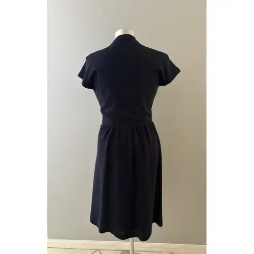 Vintage Adele Simpson Wrap Dress Size 6 Navy Blue Heritage Quiet Luxury Bergdorf