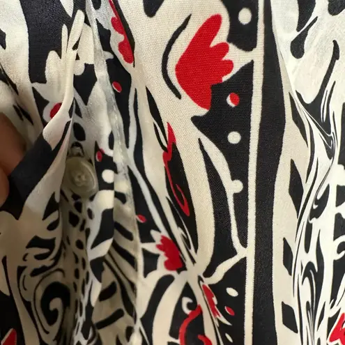 Alfred Dunner XL Tie Collar Long Sleeve Blouse Abstract Print Black Red 90s