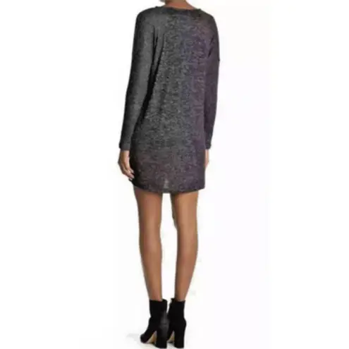 Bobeau Womens Sweater Grey Black Heathered Stretch Crew Neck Long Sleeve Dress M