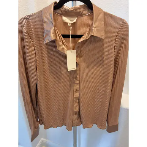 MELLODAY Size M Womens Champaign Long Sleeve Button Down Dressy Top