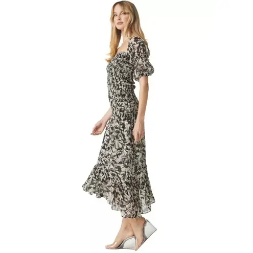 MISA Los Angeles Revolve Misa Diya Midi Maxi Dress Tonal Abstract Ruffles Off Shoulder Size S