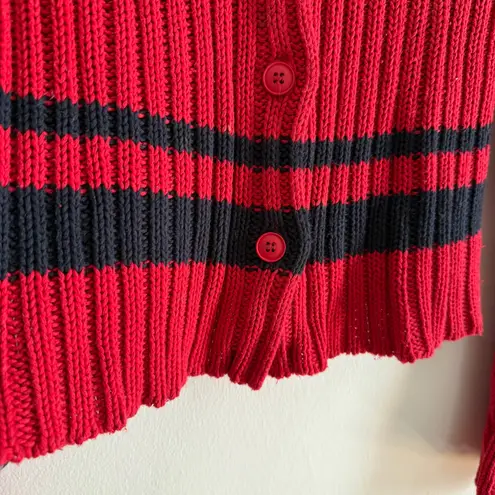 90s Vintage CLAUDIE PIERLOT | Preppy Red and Navy Striped Ribbed Cardigan Medium