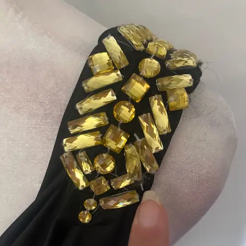 Camille La Vie Beaded Floor Length Gown Sz 6 Black Back Cowl Witchy Glam Goth