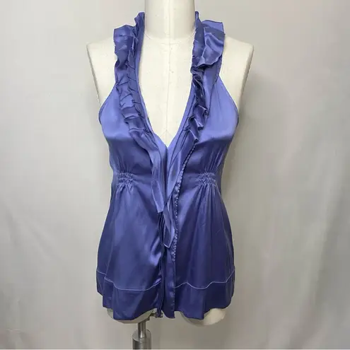 BCBGMAXAZRIA  Persian Blue Halter Silk Top Shirt size Medium Alexis Bellino y2k