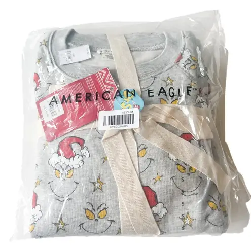 American Eagle NWT  Grinch Christmas Fleece Pajama Set Gray Size Small S NEW