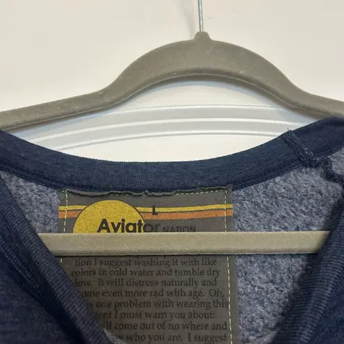 Aviator Nation  Bolt Classic Cropped Crew Sweatshirt Heather Navy Neon