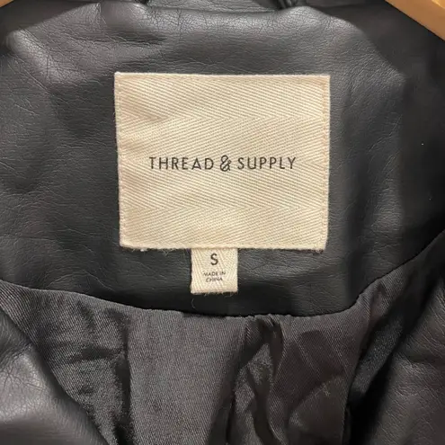 Thread & Supply Womens Black Faux Leather Moto Motorcycle Biker Jacket Small S