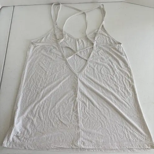 Beyond Yoga strappy low back Tank Top, M, White/Gray stripe