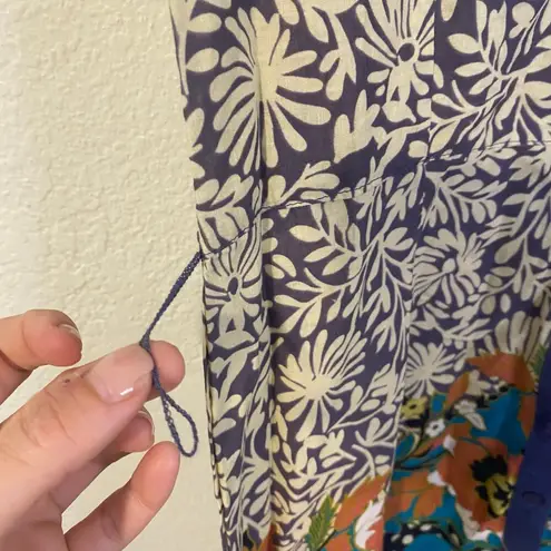 Feline Blue Pure Cotton Floral Button Front A-Line Dress Cottagecore Retro Sz M