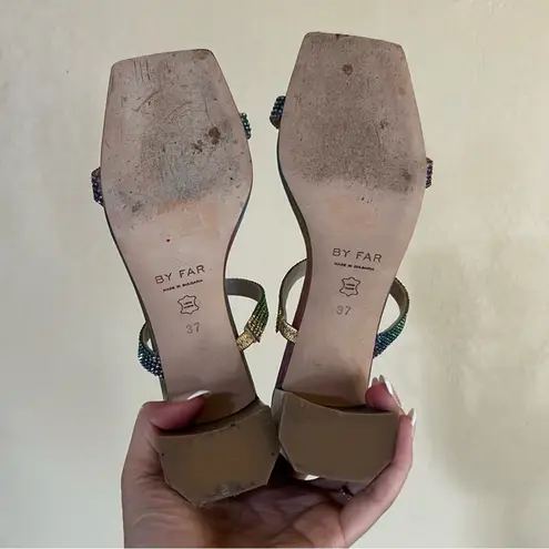 By Far Tanya multicolor rainbow iridescent crystal heeled mule sandal 37/7 Green Size 6