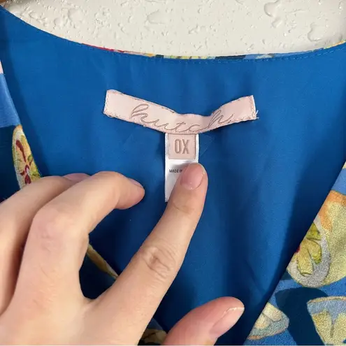 Hutch  Blue Fruit Tropical V-Neck Flowy Midi Dress Size 0X Vacation Beach