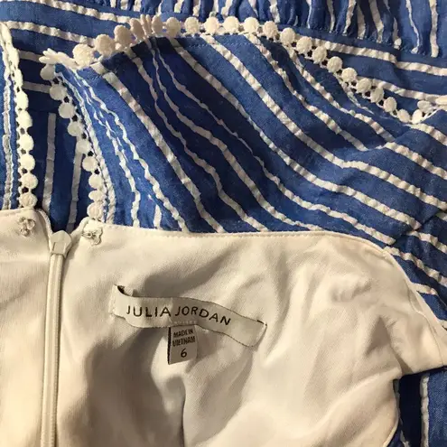 Julia Jordan Women's Blue/White Striped Ruffle V-Neck A-Line Dress NWOT 6