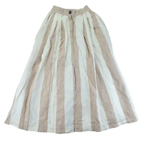 Mara Hoffman Striped Linen Maxi Skirt Women's Size 4 Beige White Pleated Full