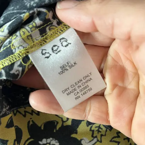 SEA New York Women’s Silk Lace Crochet Bib Mustard Black Blouse Size 2