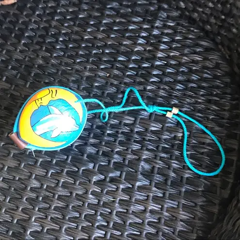 OOAK Coconut shell purse with dolphin hand painted. Blue