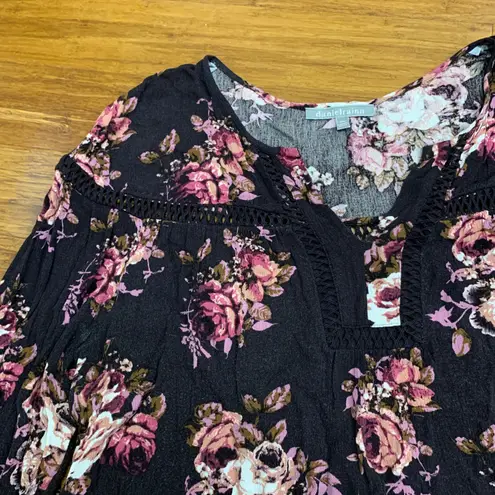 Daniel Rainn Floral Blouse Womens Size XXL Crochet Trim 3/4 Sleeve Top Black - Image 2