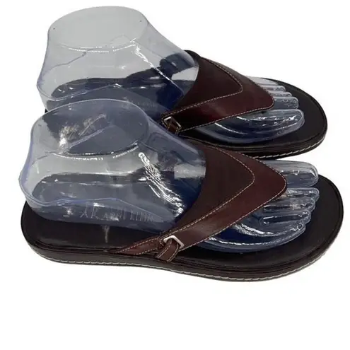 AK Anne Klein Womens Leather Strap Ribbed Trim Flip Flop Sandals Brown Size 6