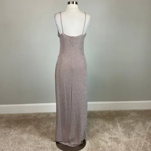 Betsy and Adam Sparkly Knit Long Column Evening Gown Taupe Purple Size 6 Dress