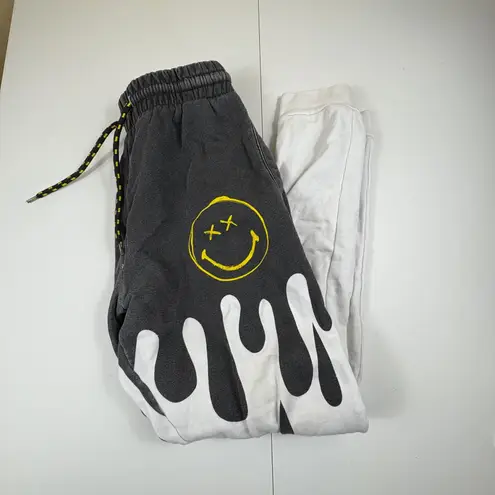 Smiley World Charcoal Gray Dripping Smiley Face Sweatpants Joggers Size Medium