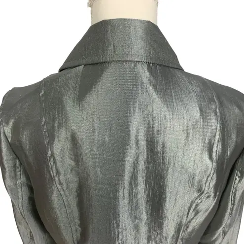 Fun Metallic Silver Luciano Dante Jacket L Ruffle Button Details Y2K Festival Size L