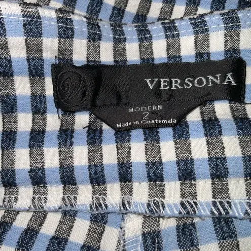 Versona Versions Blue Black White Gingham Checker Pull Up Stretchy Skinny Cropped Pant 2