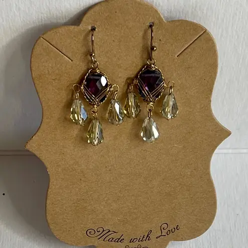 Elegant Gold and Purple Dangle Earrings