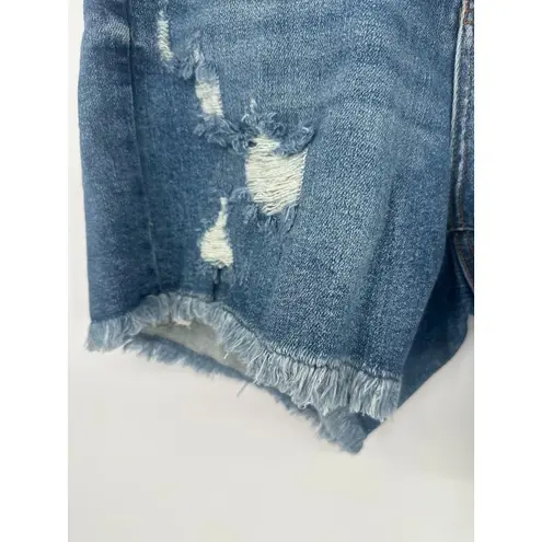 Judy Blue Shorts Womens 1XL Blue Distressed Sun Embroidery High Rise Raw Cut Off